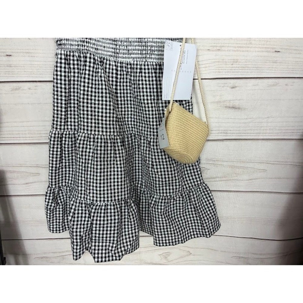 Bonnie Jean‎ Girls Gingham Smocked Tiered Dress with Daisy Trim & Purse Size 12 - Picture 4 of 10